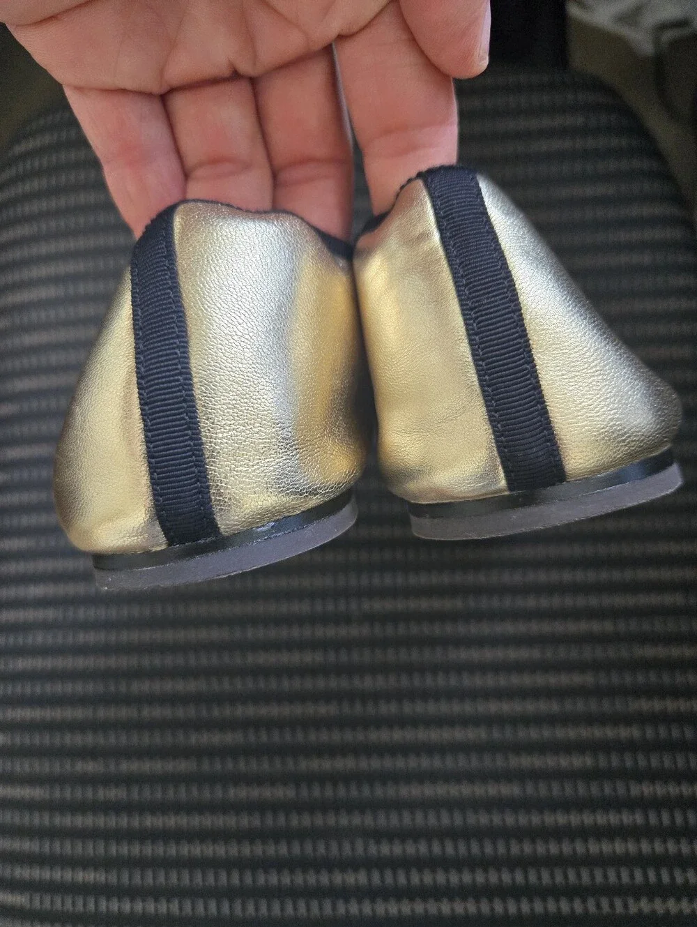 J. Crew Metallic Gold Ballet Flats with Black Trim